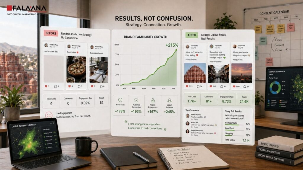 Discover How Social Media Marketing Services in Jaipur Help Businesses Grow with the Right Strategy, Content, and Audience Targeting. Learn What Actually Works and How Falaana Marketing, the Best Digital Marketing Agency in Jaipur, Builds Brands That Stand Out and Convert.