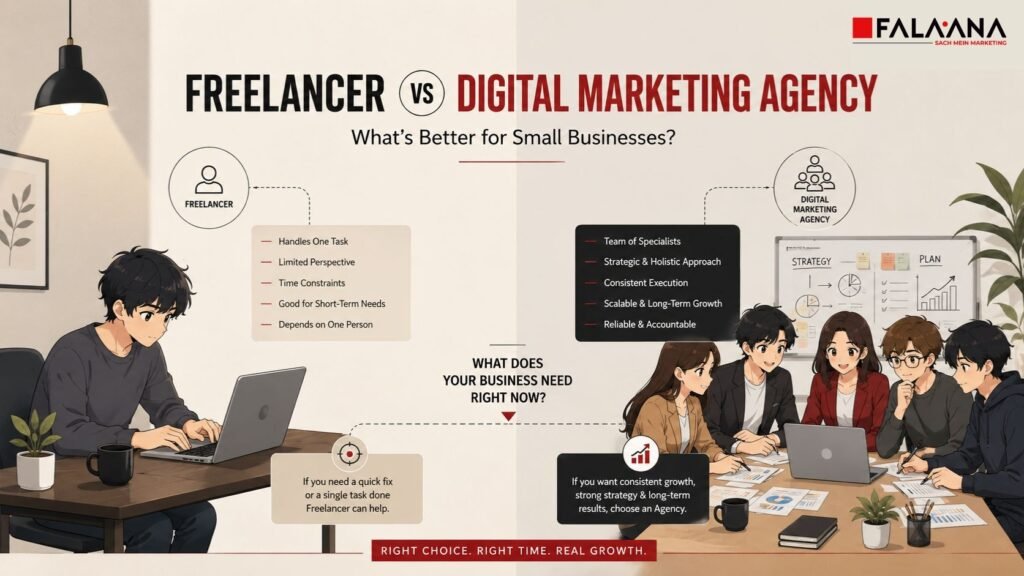 A freelancer can be helpful when the work is small, specific, and clearly defined. For example, if you need a logo, a few posts, or a landing page update, a skilled freelancer may be enough. But if your business needs a complete growth system, a digital marketing agency is usually better.
A digital agency brings multiple skills together. You get strategy, SEO, content, design, website development, branding, ads, analytics, and campaign planning in one place. This is useful because small businesses often do not need one isolated service. They need someone to understand the bigger picture.