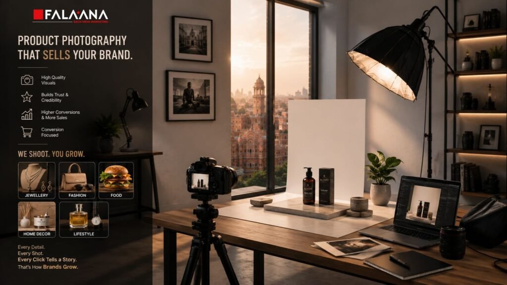 Best Studio for Product Shoots in Jaipur: What Businesses Should Look For | Falaana When searching for the best studio for product shoots in Jaipur, businesses should look beyond price and camera quality. The right studio should understand product category, lighting, styling, platform requirements, brand positioning, and marketing use. A product shoot for a website is different from a shoot for Instagram. A shoot for Amazon is different from a shoot for a premium brand campaign.
A good studio should ask where the images will be used, what kind of customer the brand is targeting, what visual style the brand needs, and what product details must be highlighted. It should also be able to deliver images in the right formats for website pages, e-commerce listings, social media ads, catalogs, and campaigns.
Before choosing a studio, check if they can handle clean background shots, lifestyle images, close-ups, product styling, editing, and consistent lighting across multiple products. The best studio is not the one that gives the most photos. It is the one that gives photos your business can actually use to build trust and increase conversions.